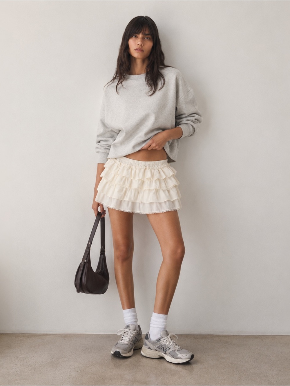 Aritzia Sunday Best Theo Poplin Ruffle Lace Skort XXS Light Birch NWT